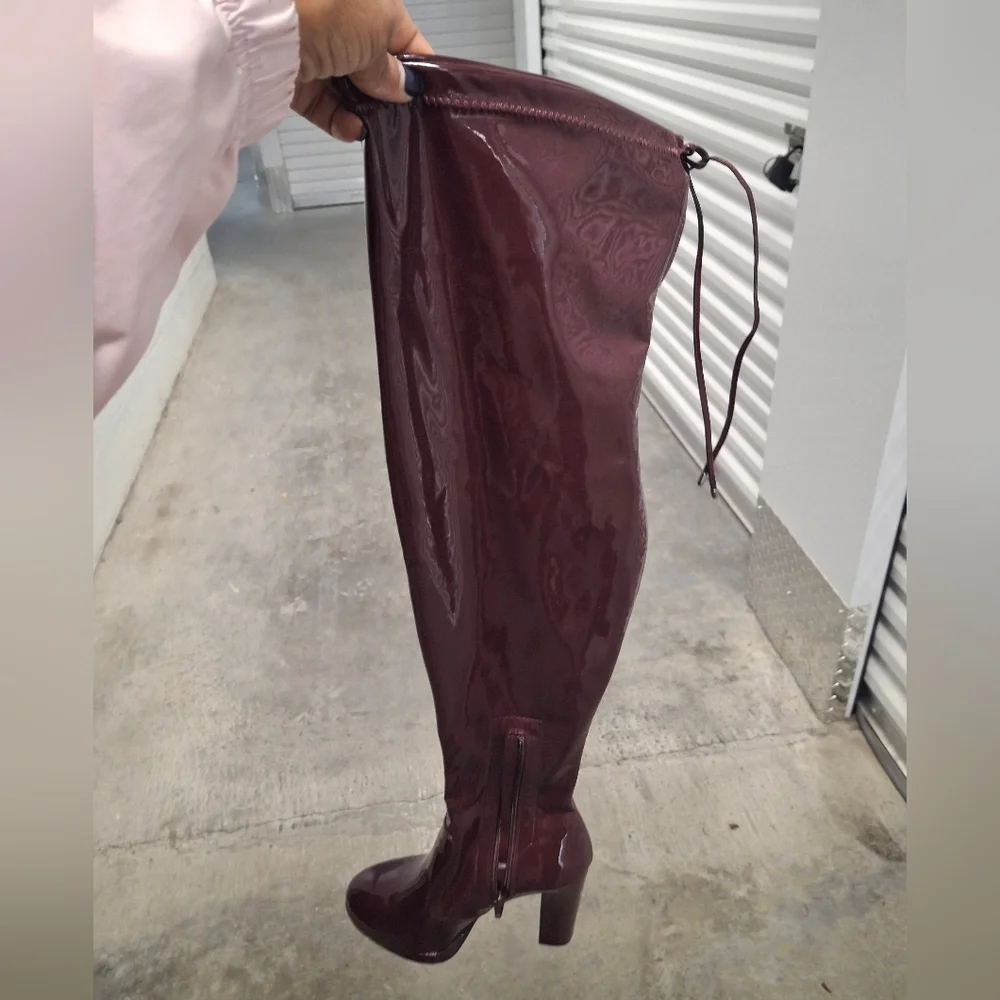 Gianni Bini Over the Knee Burgundy Patent Boots